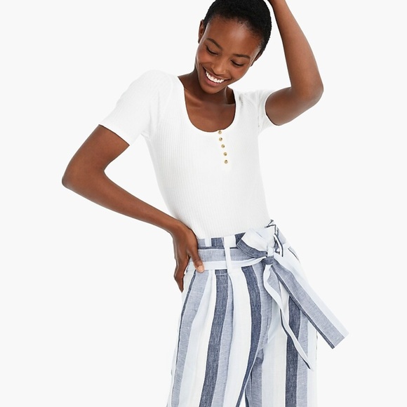 J. Crew Tops - J. Crew White Scoopneck Ribbed Henley Top